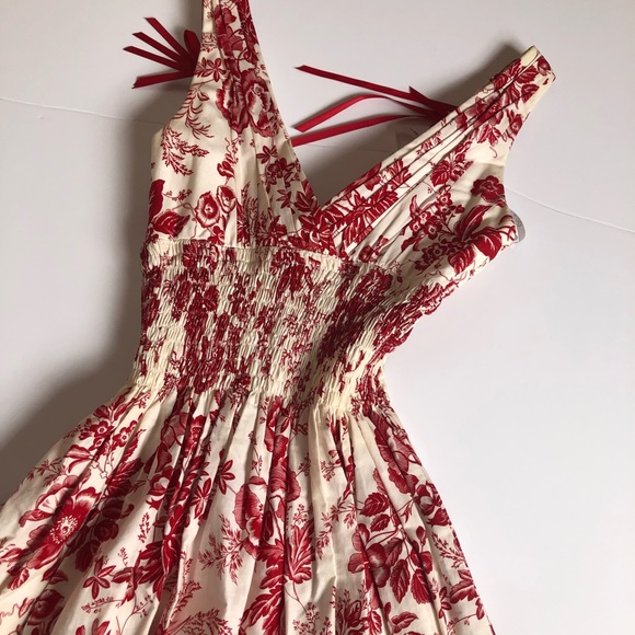 Red and white shirred waist Sun Dress - Picture 5 of 7